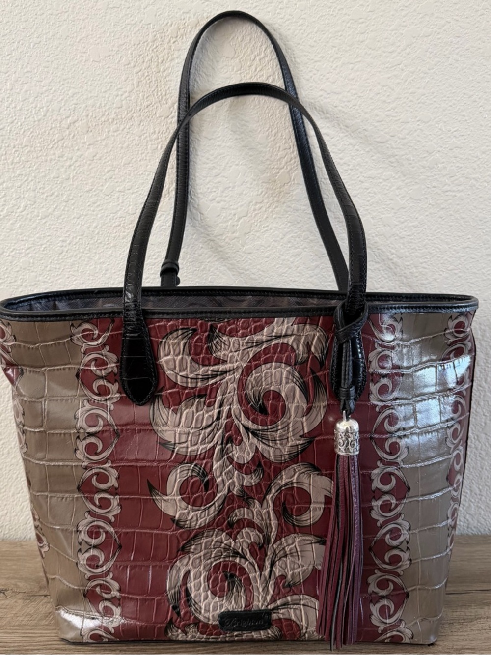 Brighton Handbag Florentine Taupe Burgandy Croc Embossed Shoulder Tote Bag Red